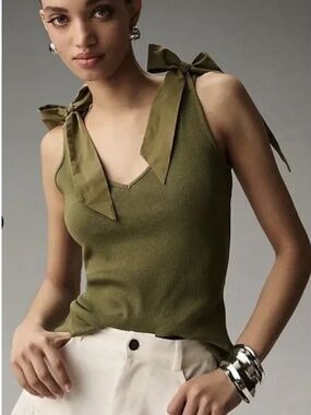 Anthropologie Maeve Rafaela Bow Tie Tank Olive Green